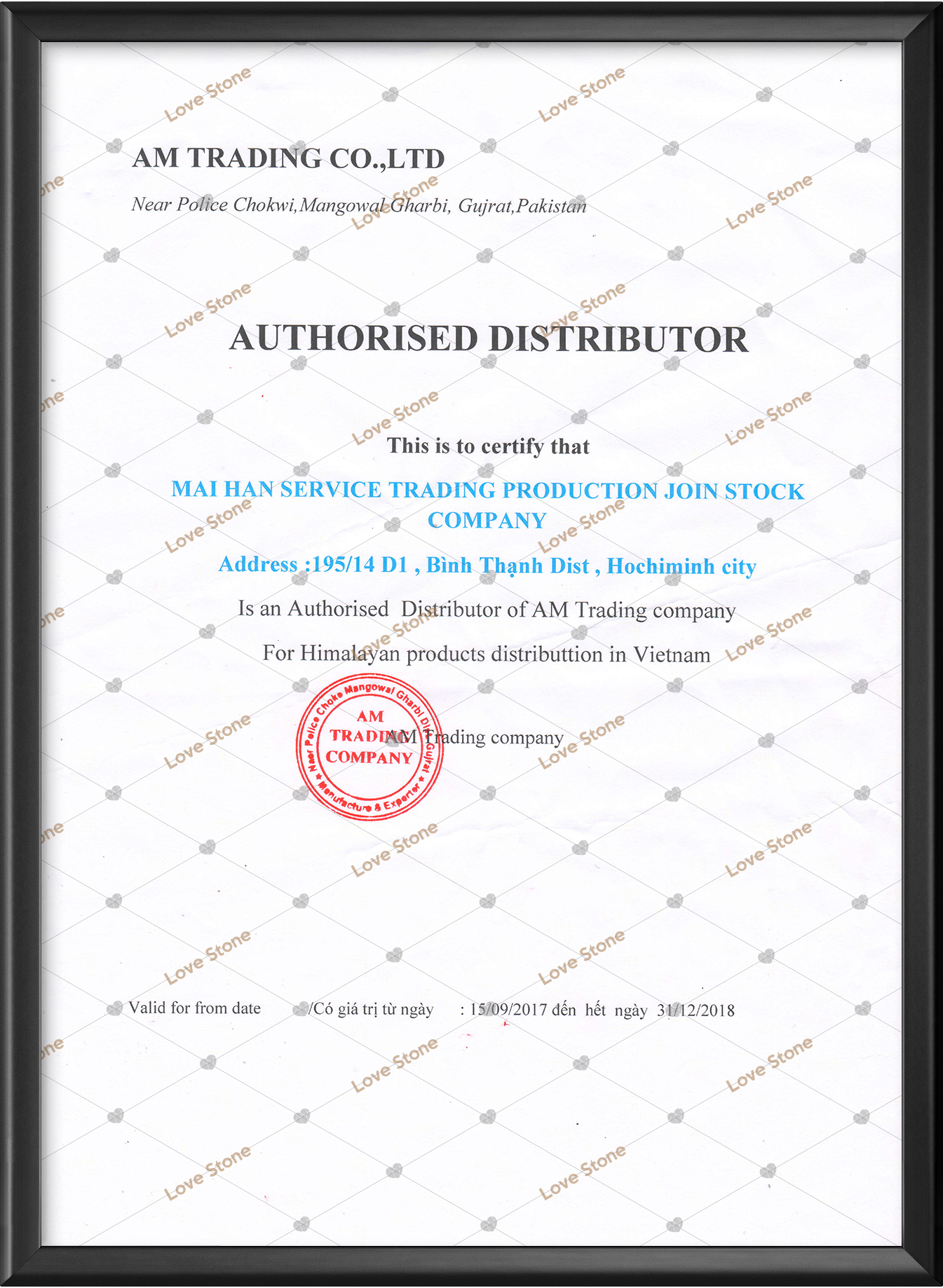 giấy chứng nhận nhà phân phối được ủy quyền &nbsp;